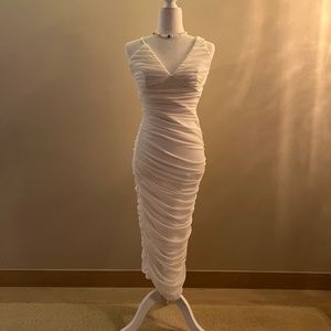 NWT Bella Barnett White ruched fitted body con dress size Small